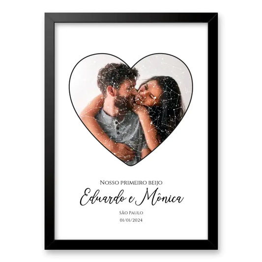 Quadro mapa das estrelas de coração com foto